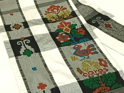 平和屋着物◎九寸名古屋帯　紬地　花鳥文　正絹　逸品　AABN1583dk