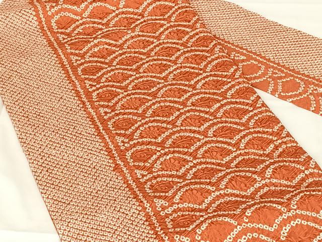 平和屋着物◎九寸名古屋帯　総絞り　青海波　正絹　逸品　AABN1592dk