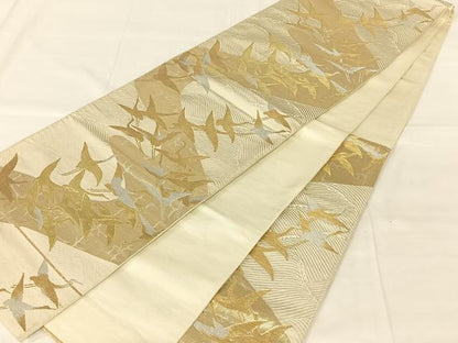 平和屋着物◎六通柄　本袋帯　群れ鶴　金銀糸　正絹　逸品　AABN1594dk