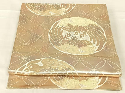 平和屋着物◎六通柄袋帯　双鳥丸文　金糸　正絹　逸品　AABN1598dk