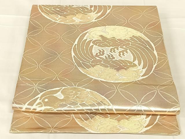 平和屋着物◎六通柄袋帯　双鳥丸文　金糸　正絹　逸品　AABN1598dk