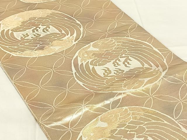 平和屋着物◎六通柄袋帯　双鳥丸文　金糸　正絹　逸品　AABN1598dk