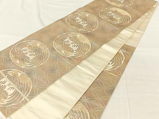 平和屋着物◎六通柄袋帯　双鳥丸文　金糸　正絹　逸品　AABN1598dk