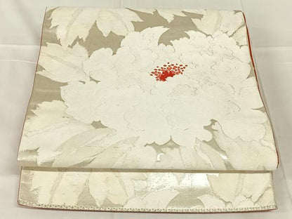 平和屋着物◎六通柄袋帯　唐織　草花文　銀糸　正絹　逸品　AABN1599dk