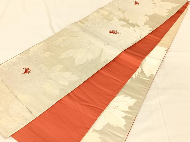 平和屋着物◎六通柄袋帯　唐織　草花文　銀糸　正絹　逸品　AABN1599dk