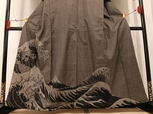 平和屋着物●本場大島紬　訪問着　7マルキ　立波文　正絹　逸品　AABN1601ph