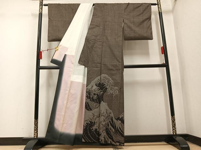 平和屋着物●本場大島紬　訪問着　7マルキ　立波文　正絹　逸品　AABN1601ph