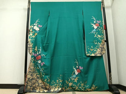 平和屋着物●豪華振袖　更紗花唐草文　金彩　正絹　逸品　AABN1606ph
