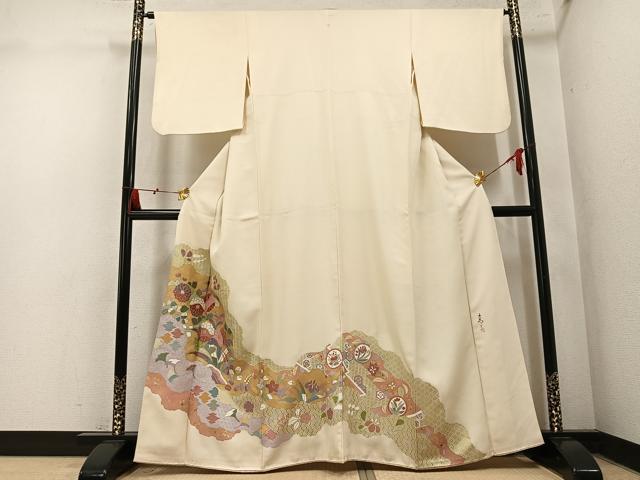 平和屋着物●京友禅の第一人者　松井青々　色留袖　刺繍　草花文　金彩　正絹　逸品　AABN1614ph
