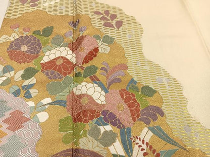 平和屋着物●京友禅の第一人者　松井青々　色留袖　刺繍　草花文　金彩　正絹　逸品　AABN1614ph