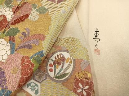 平和屋着物●京友禅の第一人者　松井青々　色留袖　刺繍　草花文　金彩　正絹　逸品　AABN1614ph