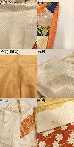 平和屋着物●豪華振袖　駒刺繍　雲重ね花文　金彩　正絹　逸品　AABN1617ph