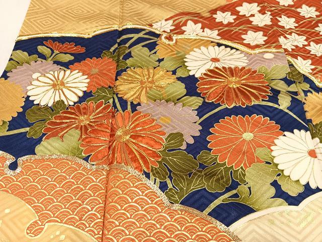 平和屋着物●豪華振袖　駒刺繍　雲重ね花文　金彩　正絹　逸品　AABN1617ph