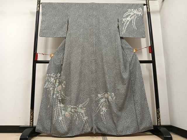平和屋着物●訪問着　辻が花　螺鈿　たたき染め　黒地　金銀彩　正絹　逸品　AABN1619ph