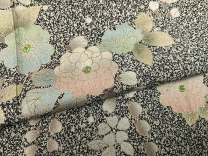 平和屋着物●訪問着　辻が花　螺鈿　たたき染め　黒地　金銀彩　正絹　逸品　AABN1619ph