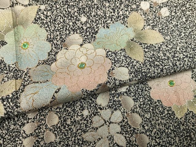 平和屋着物●訪問着　辻が花　螺鈿　たたき染め　黒地　金銀彩　正絹　逸品　AABN1619ph