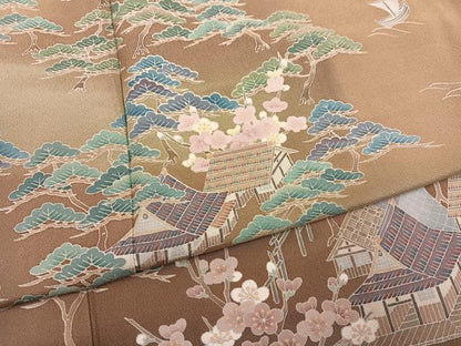 平和屋着物●訪問着　友禅　風景草花文　暈し染め　正絹　逸品　AABN1620ph