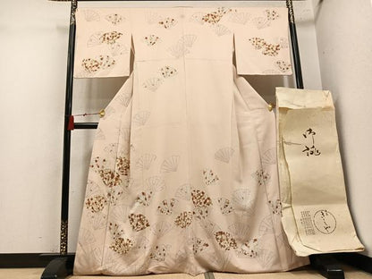 平和屋着物●銀座きしや　訪問着　駒刺繍　扇面花文　金彩　たとう紙付き　正絹　逸品　AABN1622ph