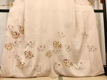 平和屋着物●銀座きしや　訪問着　駒刺繍　扇面花文　金彩　たとう紙付き　正絹　逸品　AABN1622ph