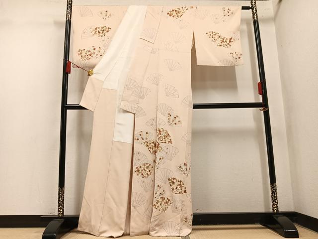 平和屋着物●銀座きしや　訪問着　駒刺繍　扇面花文　金彩　たとう紙付き　正絹　逸品　AABN1622ph