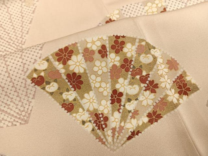 平和屋着物●銀座きしや　訪問着　駒刺繍　扇面花文　金彩　たとう紙付き　正絹　逸品　AABN1622ph