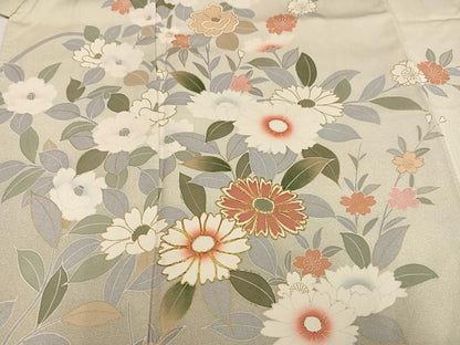 平和屋着物●訪問着　駒刺繍　枝花文　暈し染め　金彩　正絹　逸品　AABN1630ph