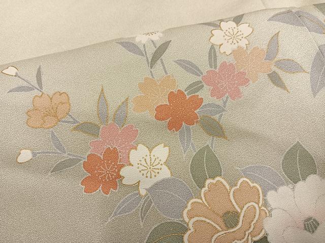 平和屋着物●訪問着　駒刺繍　枝花文　暈し染め　金彩　正絹　逸品　AABN1630ph