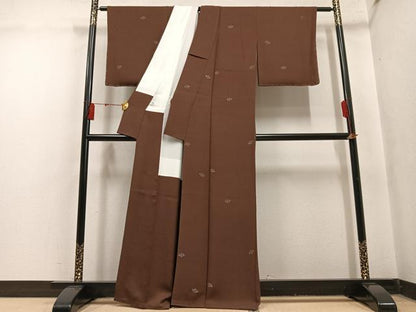 平和屋着物●国際的伝統工芸作家　十二代・藤林徳扇　苑寿　小紋　寿光織　舞扇文　金銀糸　正絹　逸品　AABN1631ph