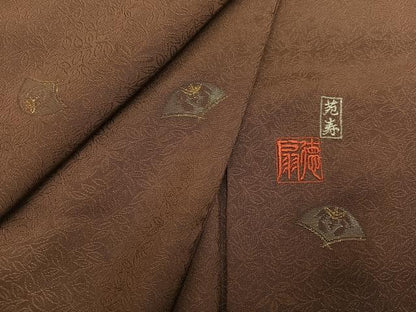 平和屋着物●国際的伝統工芸作家　十二代・藤林徳扇　苑寿　小紋　寿光織　舞扇文　金銀糸　正絹　逸品　AABN1631ph