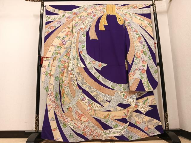 平和屋着物●豪華振袖　駒刺繍　飛鶴草花文　金彩　正絹　逸品　AABN1634ph