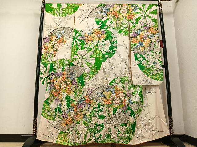 平和屋着物●豪華振袖　駒刺繍　草花文　金彩　正絹　逸品　AABN1635ph