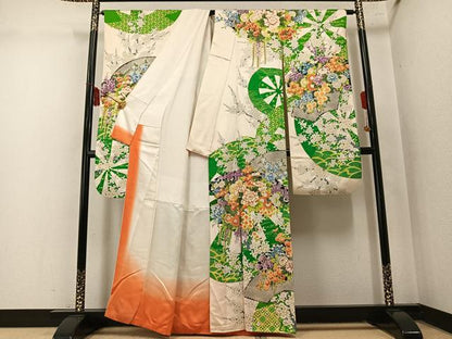 平和屋着物●豪華振袖　駒刺繍　草花文　金彩　正絹　逸品　AABN1635ph