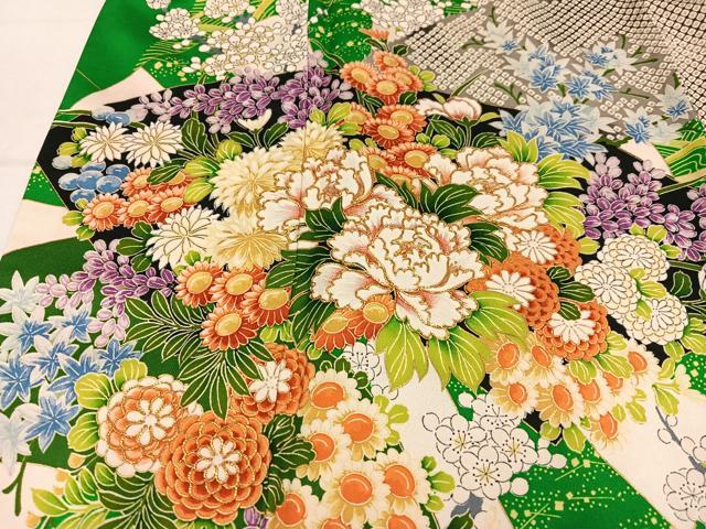 平和屋着物●豪華振袖　駒刺繍　草花文　金彩　正絹　逸品　AABN1635ph