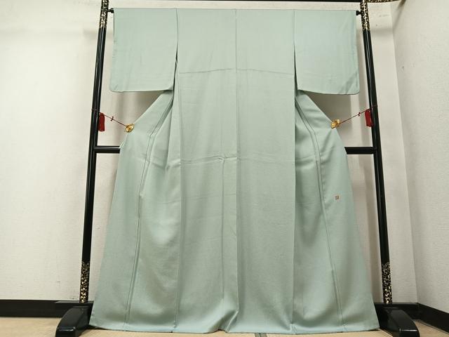 平和屋着物●京加賀友禅　百貫達雄監修　色無地　霞地紋　白緑色　正絹　逸品　AABN1636ph