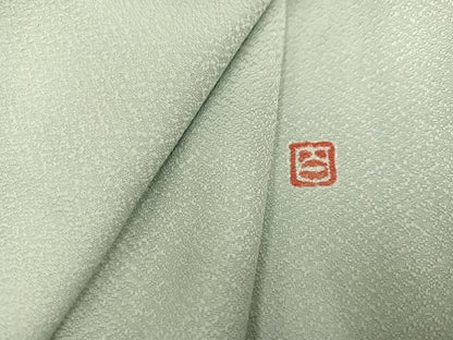 平和屋着物●京加賀友禅　百貫達雄監修　色無地　霞地紋　白緑色　正絹　逸品　AABN1636ph