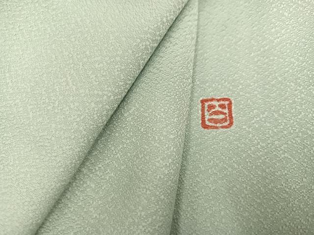 平和屋着物●京加賀友禅　百貫達雄監修　色無地　霞地紋　白緑色　正絹　逸品　AABN1636ph