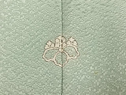 平和屋着物●京加賀友禅　百貫達雄監修　色無地　霞地紋　白緑色　正絹　逸品　AABN1636ph
