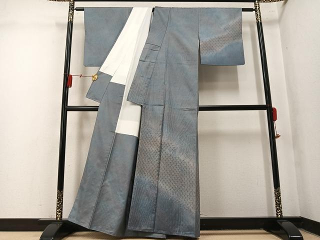平和屋着物●本場縞大島紬　染大島　訪問着　絞り　霞文　正絹　逸品　AABN1637ph