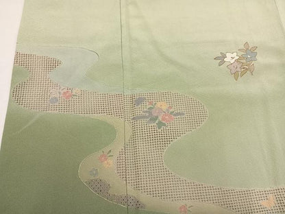 平和屋着物●中国三大刺繍　汕頭刺繍　スワトウ刺繍　訪問着　草花文　暈し染め　正絹　逸品　AABN1639ph