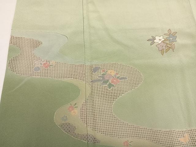 平和屋着物●中国三大刺繍　汕頭刺繍　スワトウ刺繍　訪問着　草花文　暈し染め　正絹　逸品　AABN1639ph