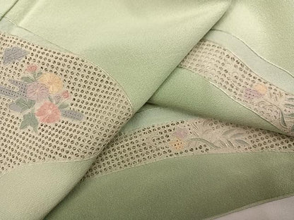 平和屋着物●中国三大刺繍　汕頭刺繍　スワトウ刺繍　訪問着　草花文　暈し染め　正絹　逸品　AABN1639ph