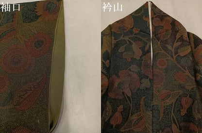 平和屋着物●初代 染人・山岡古都　首里琉染　小紋　更紗文　浜ちりめん　反端付き　正絹　逸品　AABN1644ph