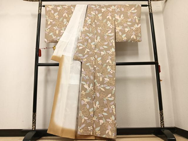 平和屋着物●上質な小紋　草花文　金彩　正絹　逸品　AABN1648ph