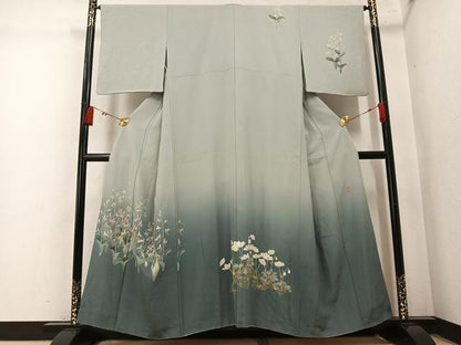 平和屋着物●十日町　加賀草木友禅の第一人者　田村哲彦　訪問着　草花文　暈し染め　正絹　逸品　AABN1653ph