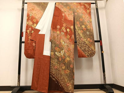 平和屋着物●豪華振袖　駒刺繍　花蝶文　暈し染め　金彩　正絹　逸品　AABN1655ph