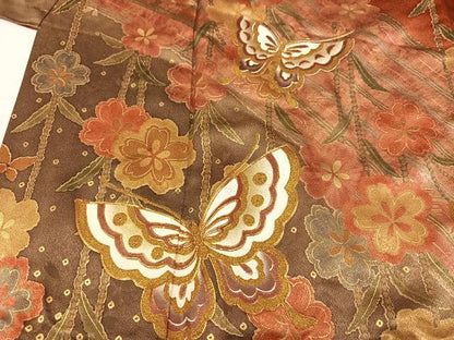 平和屋着物●豪華振袖　駒刺繍　花蝶文　暈し染め　金彩　正絹　逸品　AABN1655ph