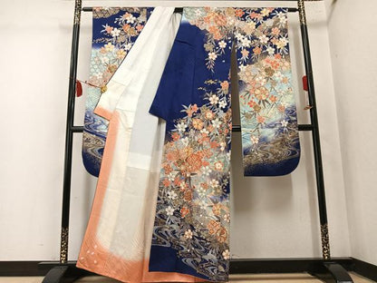 平和屋着物●豪華振袖　草花文　暈し染め　金彩　正絹　逸品　AABN1656ph