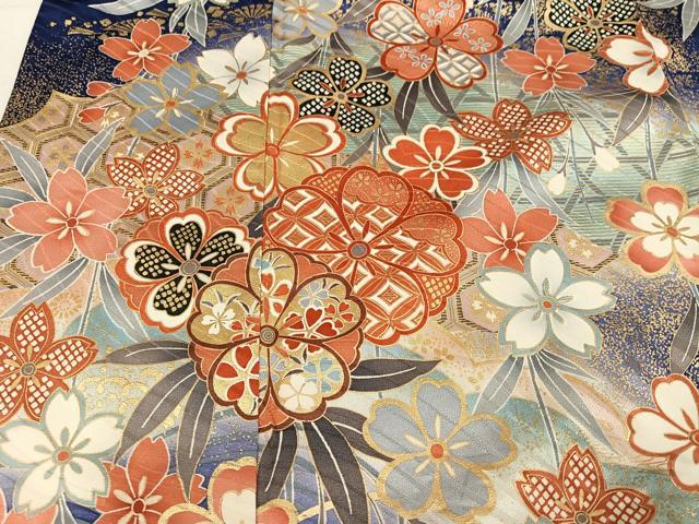 平和屋着物●豪華振袖　草花文　暈し染め　金彩　正絹　逸品　AABN1656ph