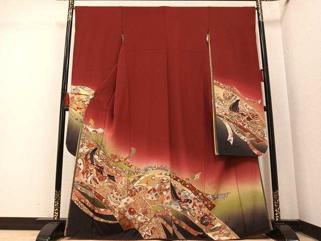 平和屋着物●豪華振袖　幾久重袖　女人吉祥花文　暈し染め　金彩　正絹　逸品　AABN1658ph