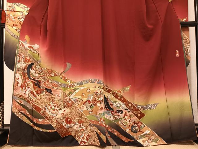 平和屋着物●豪華振袖　幾久重袖　女人吉祥花文　暈し染め　金彩　正絹　逸品　AABN1658ph
